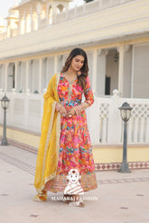 Zari & Sequins Russian Silk Gown with 3.5M Flair and Dupatta